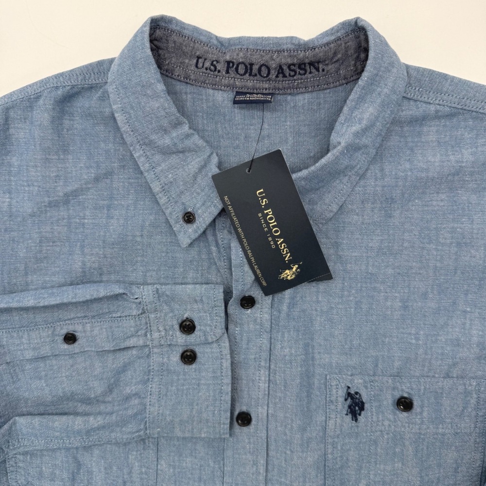 U.S. Polo Assn. Button Down Men XXL Blue 11D360WA Long Sleeve Chambray Shirt